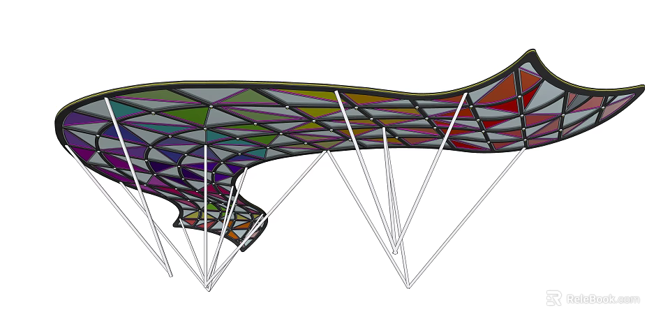 Modern Geometric Colorful Triangular Roof Landscape Pavilion Featuring White Support Structures 3d model 