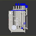 Industrial Equipment Cabinet With Blue Top Valves Piping System And Control Panel Gauges