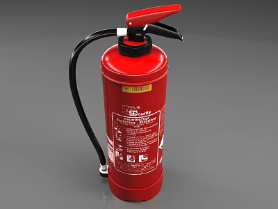 Fire Equipment Red Fire Extinguisher With Black Hose And Instruction Labels 3d model