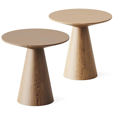 Two Modern Wooden Coffee Tables Featuring Round Top And Conical Base Design 3d model