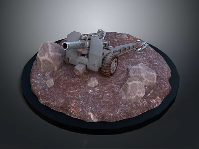 Vintage Military Cannon Model Placed on Circular Base with Decorative Rocks 3d model