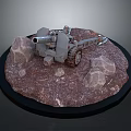 Vintage Military Cannon Model Placed on Circular Base with Decorative Rocks