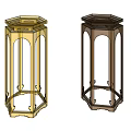 Golden and Dark Brown Glass Pedestal Tables with Octagonal Top and Pillar Structure