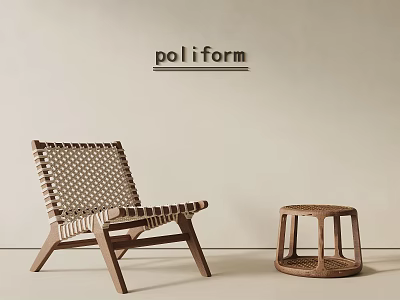 Poliform Modern Wicker Leisure Chair With Wooden Frame And Side Stool 3d model