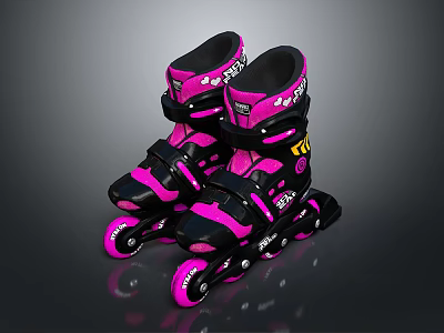 Pink And Black Roller Skates With Shiny Wheels For Recreational Sports Use 3d model