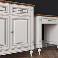 Classic White TV Stand With Wooden Top Drawers And Cabinet Doors On Wooden Floor