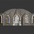 Ancient Architecture Domed Structure With Stained Glass Windows And Arched Doorway Design