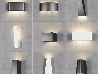 Various Modern Wall Lamps with Different Shapes and Black White Colors in Various Designs 3d model