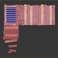 Cartoon Scene Of Pink Wooden Dock With Stairs And Blue Roof Pavilion