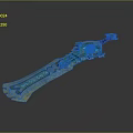 Fantasy Character Wielding Glowing Blue Decorative Sword With Mythical Creature Motifs