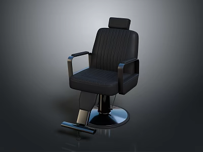 Black Barber Chair With Armrests Backrest Footrest And Round Metal Base 3d model