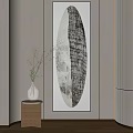Modern Interior With Abstract Textured Wall Art Glass Vase And Green Branches On Wooden Stand