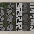 Stepping Stones Pathway with Various Stone Types and Green Plant Decorations