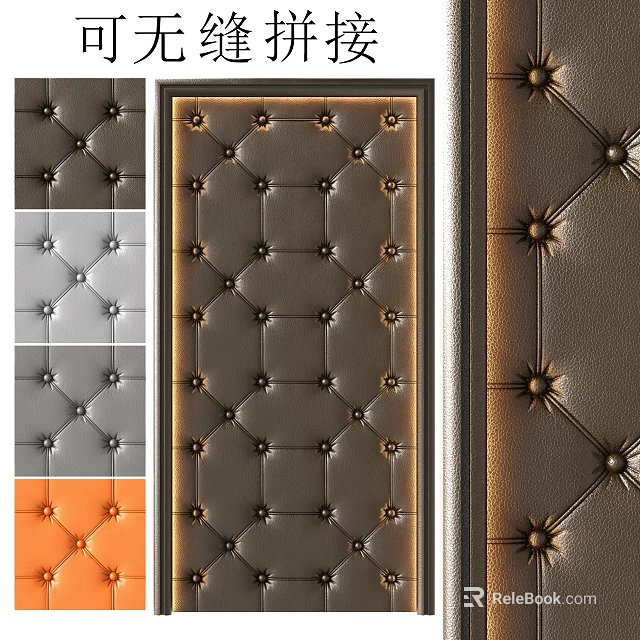 Tufted Accent Wall Design with Brass Studs and Various Color Options for Modern Interiors 3d model 