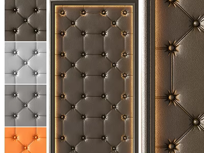 Tufted Accent Wall Design with Brass Studs and Various Color Options for Modern Interiors 3d model
