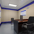 Modern Conference Room With Long Table White Chairs Blue Screen And Wall Posters