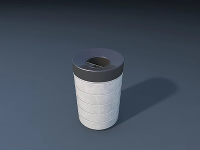 Public Facility Trash Can With Cylindrical Design Striped Body Dark Lid And Open Top 3d model
