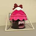Interactive Area With Pink Cake Like Roof Red Bow And Black Base Frame 3d model
