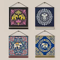 Colorful Elephant Design Wall Hangings With Floral Patterns And Tassels