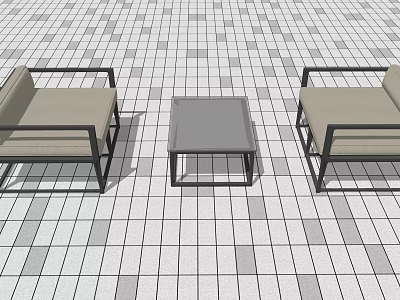 Leisure Sofa Set with Two Armchairs Central Coffee Table on Grid Patterned Floor 3d model