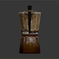 Vintage Rustic Moka Pot With Textured Orange Brown Surface And Black Handle