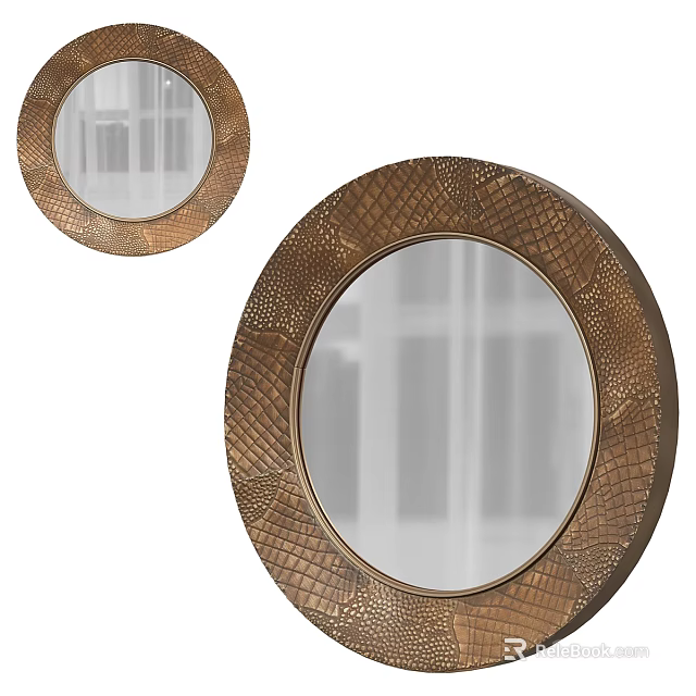 Two Circular Decorative Mirrors With Ornate Brass Frame Home Wall Decor 3d model