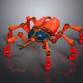Detailed Orange Robotic Spider With Multiple Metallic Legs And Transparent Blue Body