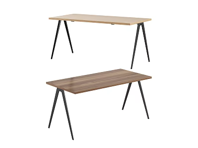 Modern Office Desks With Light And Dark Wood Tops And Black Metal Legs 3d model