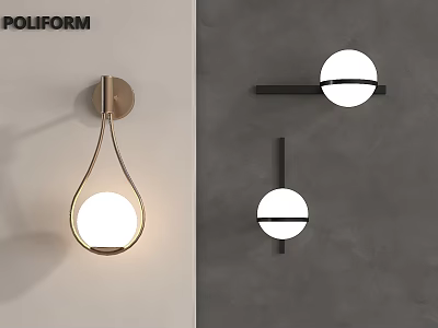 Unique Modern Wall Sconces With Golden Curved Design And Black Metal Brackets For Indoor Decoration 3d model