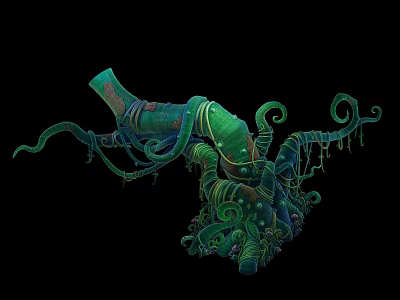 Vibrant Green Plant With Twisted Vines Curled Tentacles And Intricate Structure 3d model