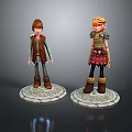 Two Detailed Cartoon Male Characters In Different Outfits Standing On Circular Bases
