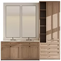 Modern Wooden Bathroom Vanity With Double Sink Mirrors And Open Shelves