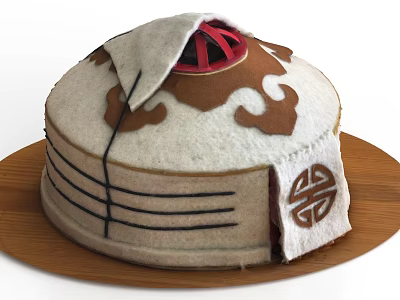 Traditional Yurt Shaped Felt Decorative Item With Red Top Black Lines And Traditional Patterns 3d model