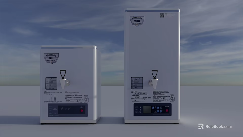 Two Modern White Daily Electrical Appliances With Digital Display And Control Buttons 3d model