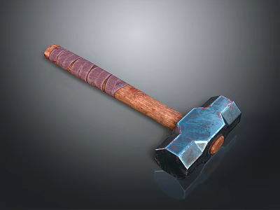 Sturdy Hammer With Leather Wrapped Wooden Handle And Polished Metal Head 3d model