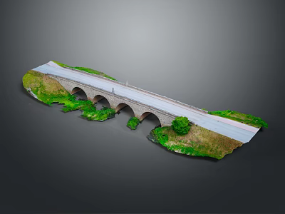 Detailed Arch Bridge Model With Multiple Arches Gray Deck Green Vegetation And Water Below 3d model
