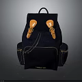 Balenciaga Navy Blue Velvet Backpack With Orange Decorative Buckles And Zipper Pockets
