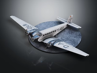 Vintage White Passenger Airplane Model With Propellers And Circular Display Base 3d model