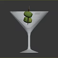 Elegant Martini Glassware With Frosted Rim And Green Olive Garnish On Dark Background