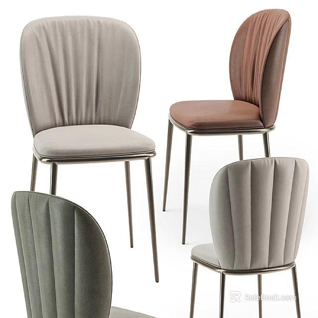 Modern Upholstered Accent Chairs With Pleated Backs Metal Legs And Gray Brown Tones 3d model 