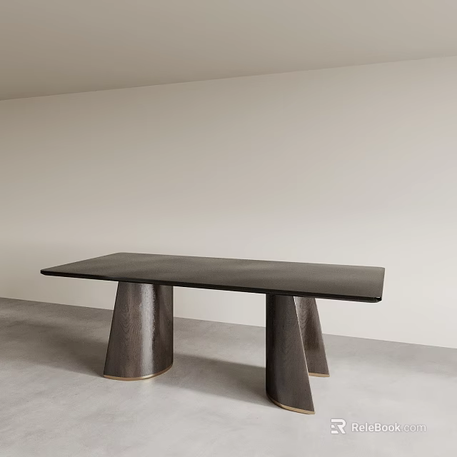 Modern Dining Table with Black Tabletop and Unique Sculptural Legs in Minimalist Interior Space 3d model 
