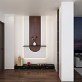 Modern Luxury Entryway Shoe Cabinet With Decorative Shelf Vase And Marble Countertop Lighting