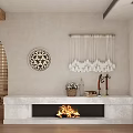 Warm Modern Living And Dining Area Interior With Wooden Shelves Plant And Decorative Vases