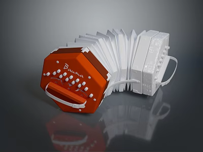 Orange And White Ballone Burini Accordion With Keyboard And Bellows 3d model