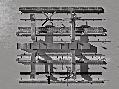 Multilayer Structural Piping System With Horizontal Vertical Pipes And Connection Components 3d model