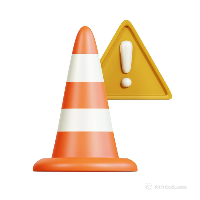 Decorative Ornament Set With Orange White Traffic Cone And Yellow Warning Sign 3d model 