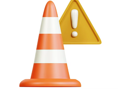 Decorative Ornament Set With Orange White Traffic Cone And Yellow Warning Sign 3d model
