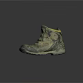Dirty Worn Hiking Boots Featuring Yellow Gray Color And Thick Sole For Outdoor Activities