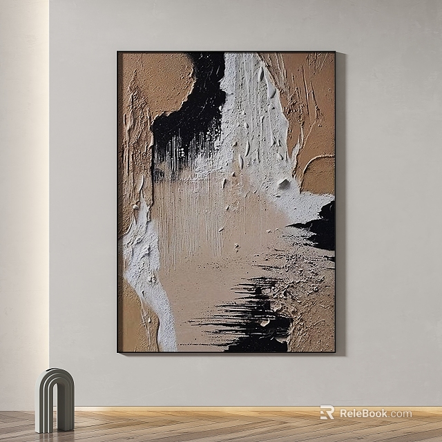 Abstract Painting With Impasto Textured Beige Black White Brushstrokes As Modern Wall Art 3d model 