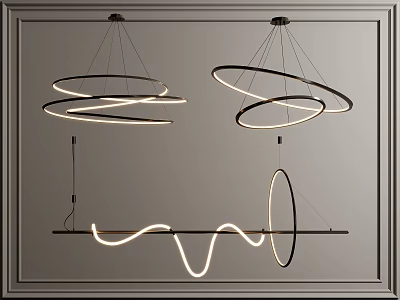 Sleek Contemporary Chandelier Design With Circular Curved Shapes And Illuminated LED Lighting 3d model